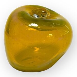 VTG Handblown Hollow Yellow Art Glass Apple Paperweight Fluorescent Hue, NO Glow